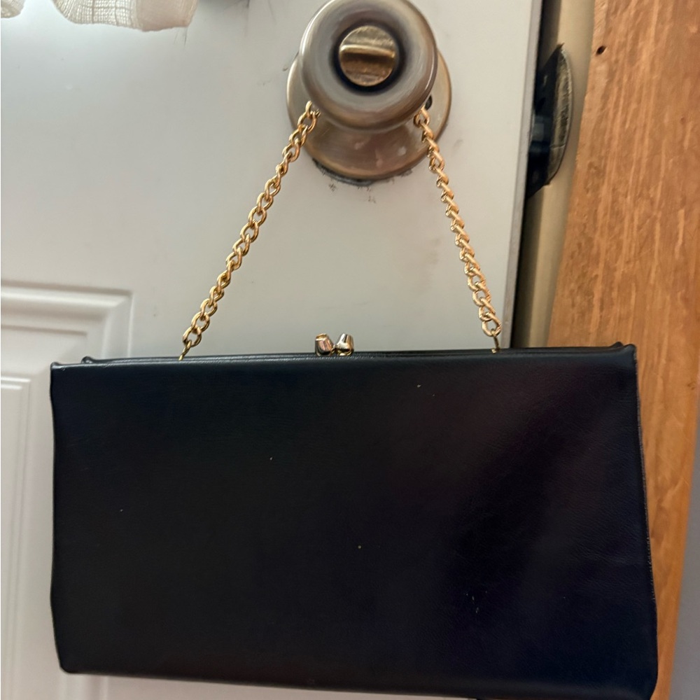 Elegant Black Clutch with Gold Chain
